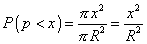 P(p<x)= (x squared)/(R squared)