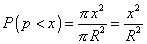 P(p<x)= (x squared)/(R squared)